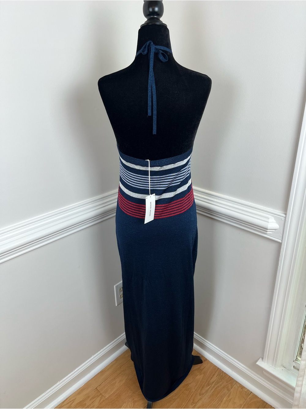 Wood Wood Ibbie Metallic Knit Chevron Halter Maxi Dress NWT Size M - Picture 3 of 10